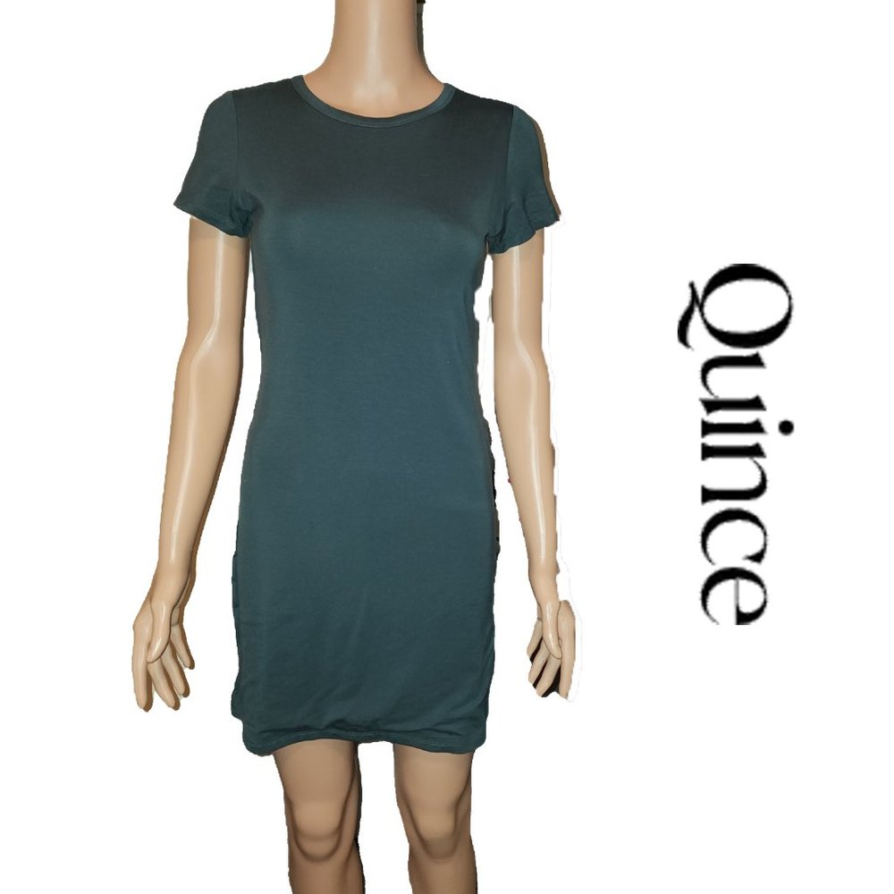 Quince Tencel Jersey T-Shirt Dress NWT Dark Olive Med